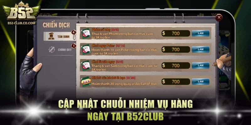 Cập nhật chuỗi nhiệm vụ hàng ngày tại B52Club